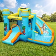LAZY BUDDY Inflatable Bounce House with Water Slide, Portable Kids Bouncy Castle Water Park with Splash Pool, Jumping Area, Climbing Wall & Air Blower for Indoor Outdoor