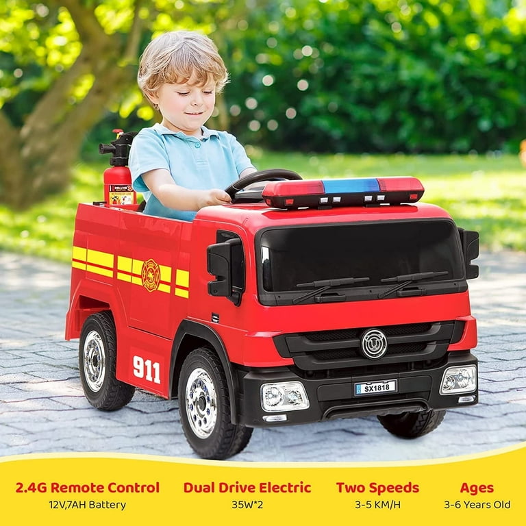 LAZY BUDDY Kids 12V Engine Operated Motorized Ride-On Fire Truck