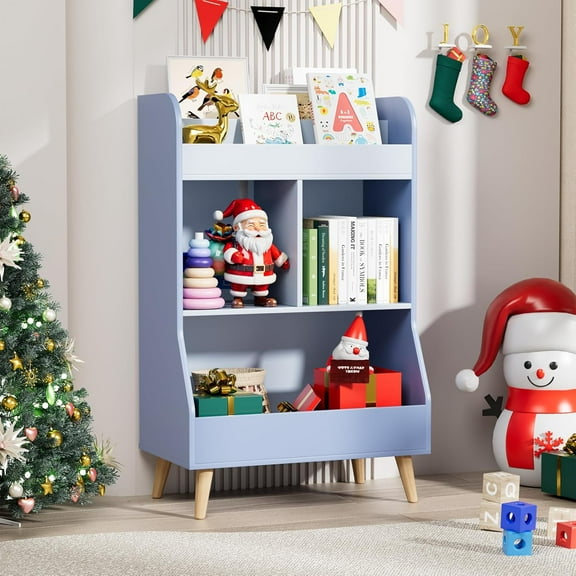 LAZY BUDDY Wooden Kids Bookshelf and Toy Storage Organizer, Toddler Bookcase Open Toy Display Shelf for Children' Room, Playroom, Nursery