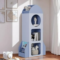 LAZY BUDDY Kids Bookshelf and Toy Storage, 3-Tier Rocket-Shaped Toddler Bookcase with Side Shelves, Open Toy Display Organizer for Kids Room