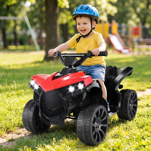 LAZY BUDDY 6V Kids Ride on Toy, 4-Wheeler Quad ATV Car with Music, Treaded Tires, Pedal Accelerator & LED Headlights