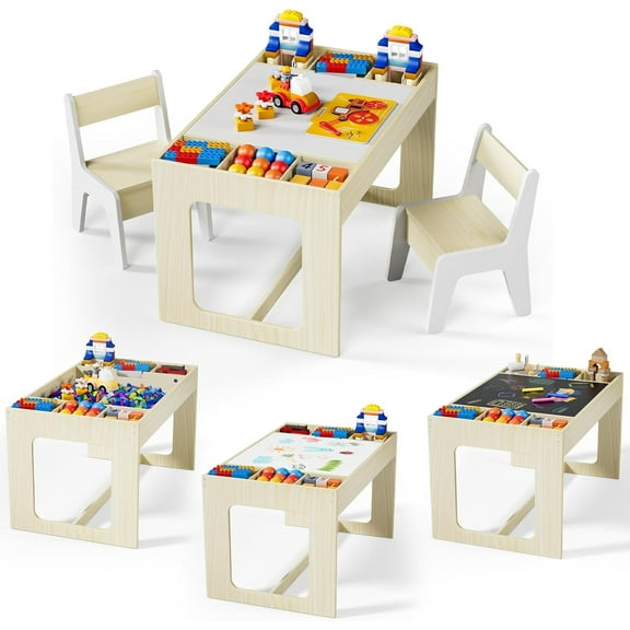 LAZY BUDDY Toddler Table and Chairs Set, Wooden Kids Activity Desk Set with Storage, 2 in 1 Whiteboard & Blackboard for Children's Drawing, Playing, Arts & Crafts