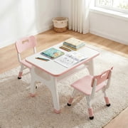 LAZY BUDDY Kids Table with Chairs Set, 3-Piece Toddlers Activity Table and Chairs Set with Built-in Storage Shelf, Graffiti Desktop, for Reading, Drawing, Eating, Playing