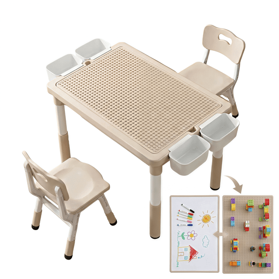 LAZY BUDDY Kids Table and Chairs Set with 4 Side Storage Box, Toddler Activity Table Set with 2 in 1 Graffiti & Block Building Flip-Desktop, Kids Furniture for Learning, Dining, Arts and Crafts