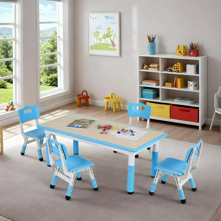 LAZY BUDDY Kids Table Set, Chairs, Adjustable Height, Multi