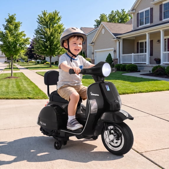 LAZY BUDDY Licensed Vespa Kids Electric Scooter, 6V Toddler Ride on Motorcycle, Battery Powered Ride-ons for Little Boys Girls