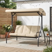 LAZY BUDDY 3 Person Porch Swing with Adjustable Canopy, Outdoor Patio Swing Chair Convertible 2 in 1 Swing Bed with 2.36 Thick Cushions for Backyard/Garden/Poolside, 750lbs