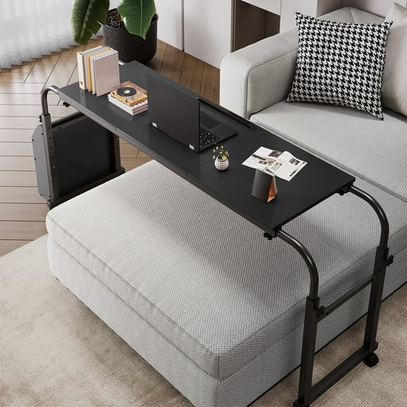 LAZY BUDDY Overbed Table with Wheels, Adjustable Height/Width, Rolling Laptop Cart, for Queen/King Size