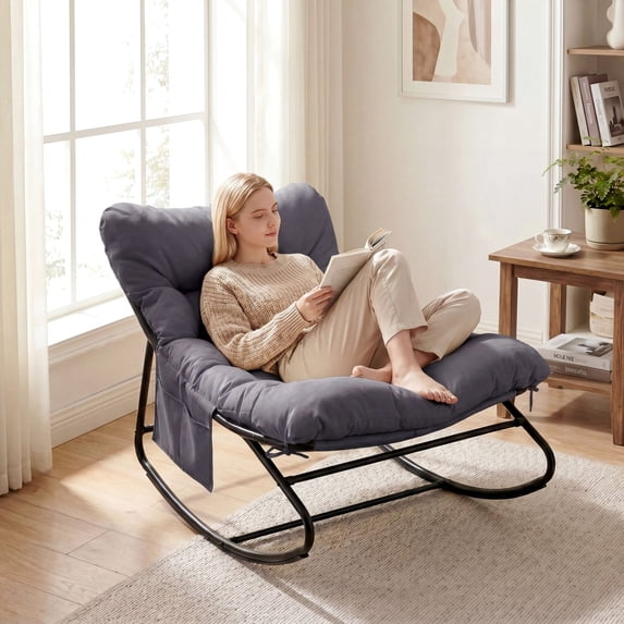 LAZY BUDDY Oversized Papasan Rocking Chair, Padded Egg Rocker Chair for ...