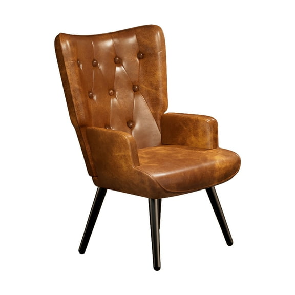 LAZY BUDDY PU Leather Accent Chair, Comfy Wingback Armchair, Upholstered Reading Chair with High Backrest for Living Room, Bedroom, Office