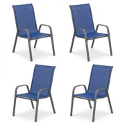 LAZY BUDDY Patio Chairs Set of 4, Stackable Dining Chairs Outdoor Furniture Set, with Armrests & High Back, for Lawn, Garden, Backyard, Poolside, 330lbs