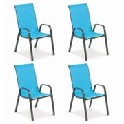 LAZY BUDDY Stackable Patio Chairs Set of 4, Outdoor Dining Chairs with Breathable Textilene Fabric, Metal Frame, for Garden Backyard Deck