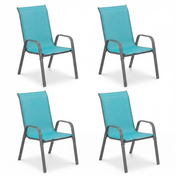 LAZY BUDDY Patio Chairs Set of 4, Stackable Outdoor Dining Chairs with Breathable Textilene, Metal Frame, for Garden Backyard Deck