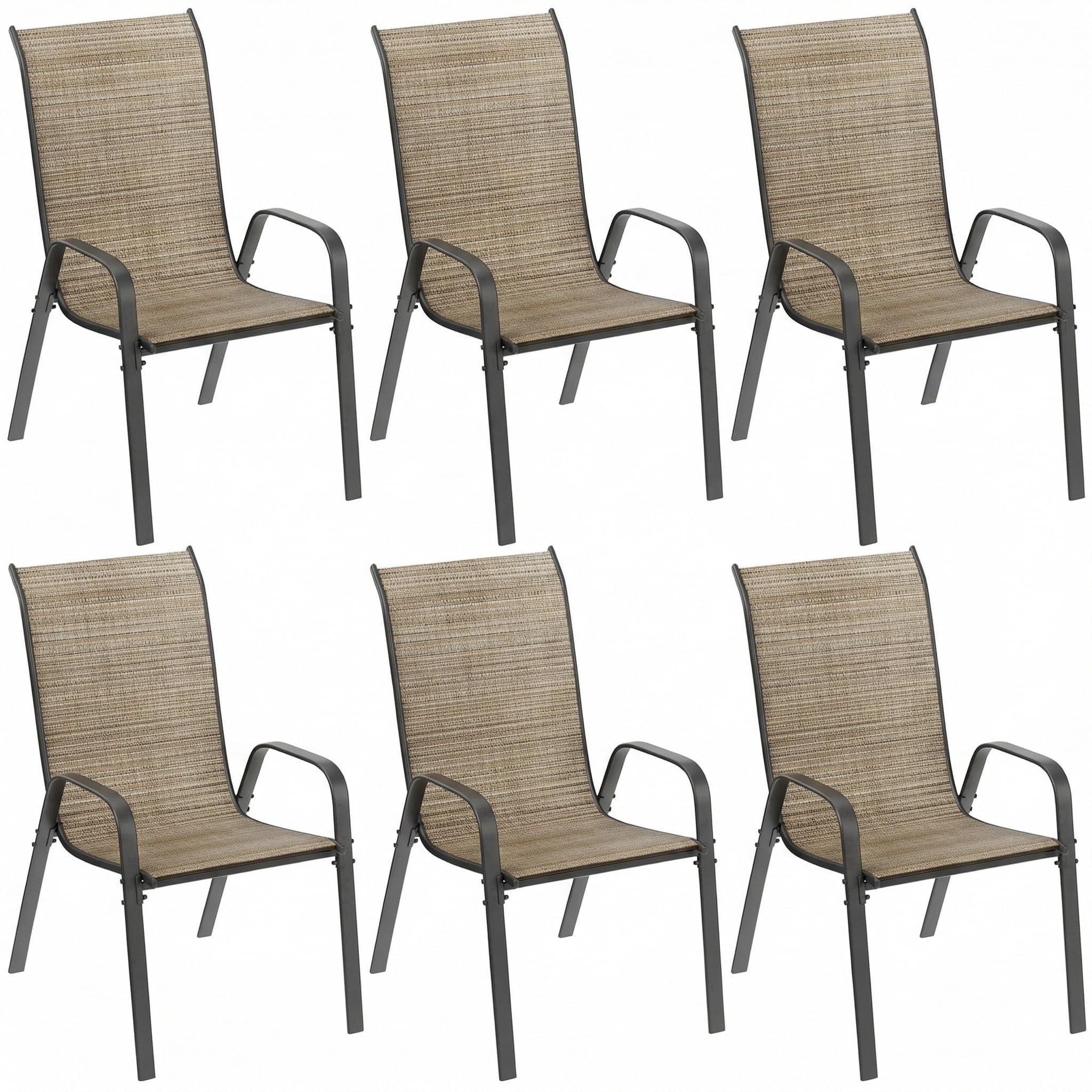 LAZY BUDDY Patio Chairs Set of 6, Stackable Outdoor Dining Chairs with Armrests, for Garden/Backyard/Deck, 330 lbs