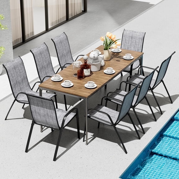 LAZY BUDDY Patio Chairs Set of 8, Outdoor Stackable Dining Chairs with Metal Frame, for Pool, Deck, Backyard, Garden, 330 lbs