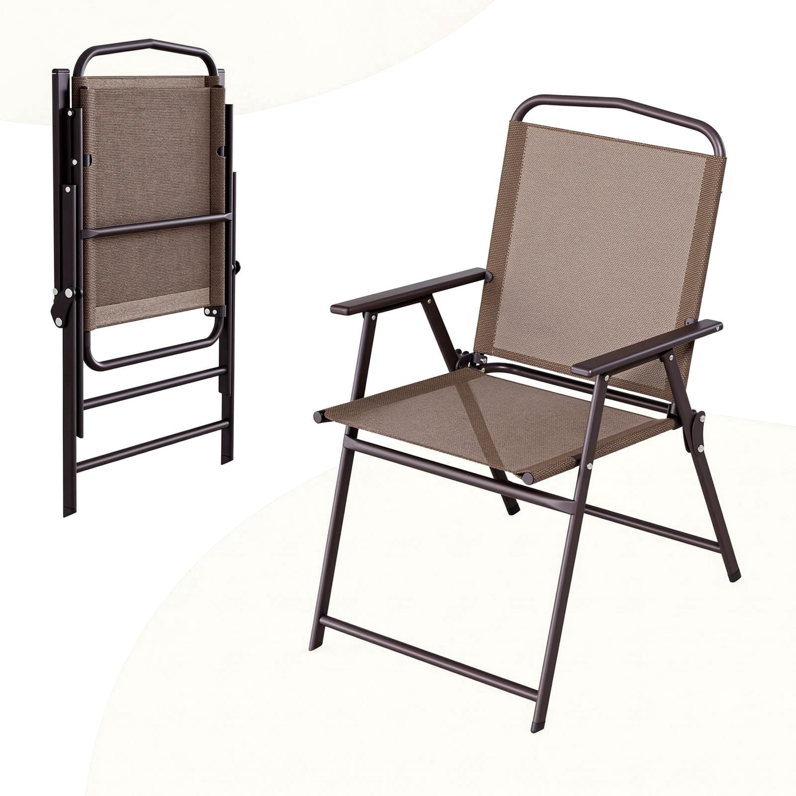 LAZY BUDDY 2-Pack Folding Patio Chairs, Breathable Mesh Outdoor Chairs with Armrests, Foldable Dining Chairs for Backyard, Poolside, Camping
