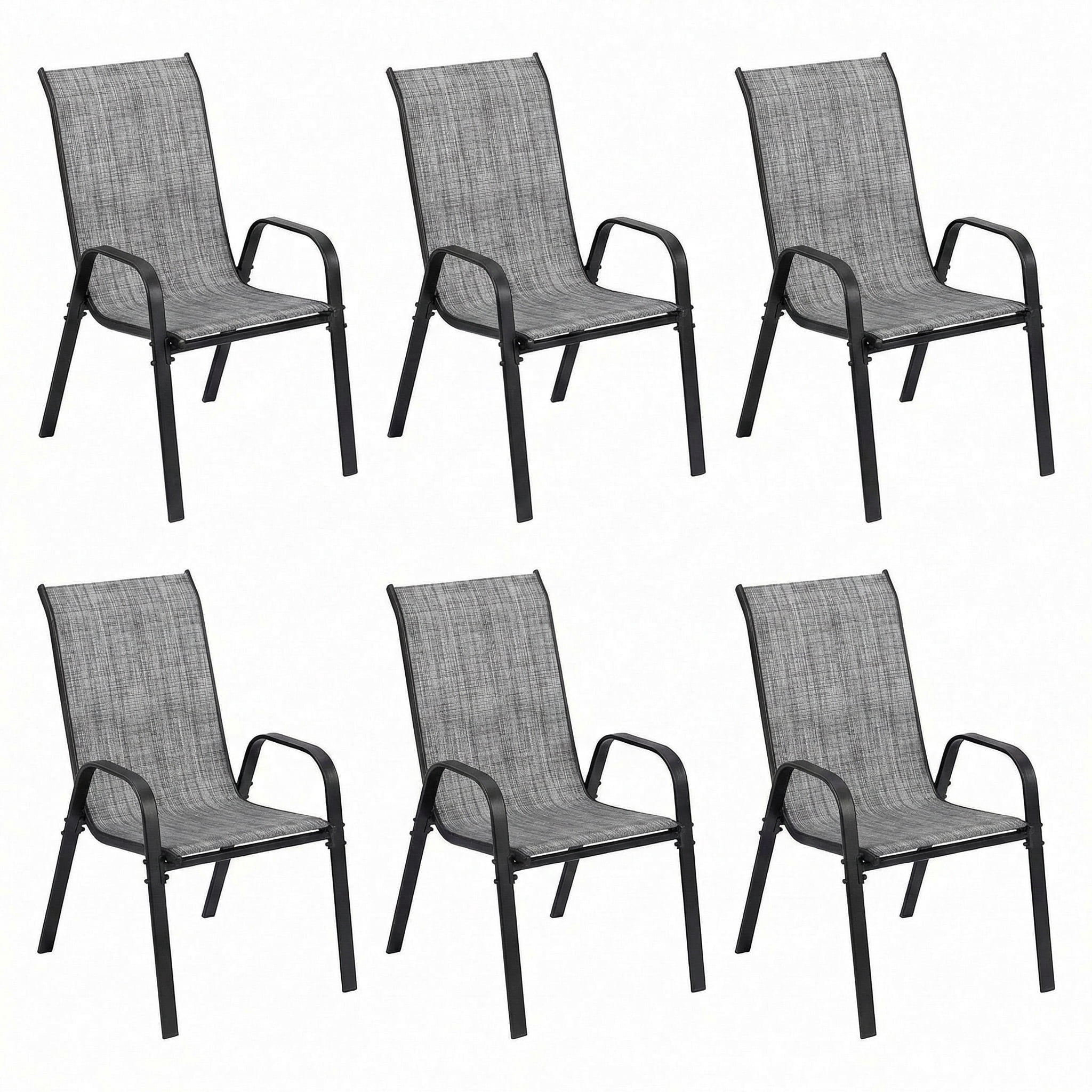 LAZY BUDDY Patio Dining Chairs Set of 6, Outdoor Stackable Dining Furniture Set, All Weather Dining Armchair for Lawn, Garden, Poolside