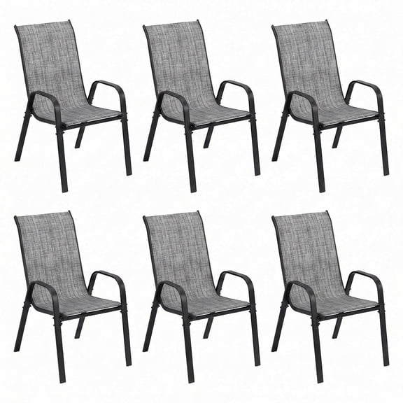 LAZY BUDDY Patio Dining Chairs Set of 6, Outdoor Stackable Dining Furniture Set, All Weather Dining Armchair for Lawn, Garden, Poolside