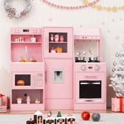 LAZY BUDDY Play kitchen for Kids with Light & Sound, Wooden Toddler Kitchen Playset Interactive Pretend Play Toy with Water Dispenser, 5 Accessories