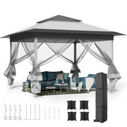 LAZY BUDDY Pop Up Gazebo, 11' x 11' Outdoor Instant Canopy Tent Patio Canopy Tent Shelter with Mesh Walls and Wheels Bag, Gray