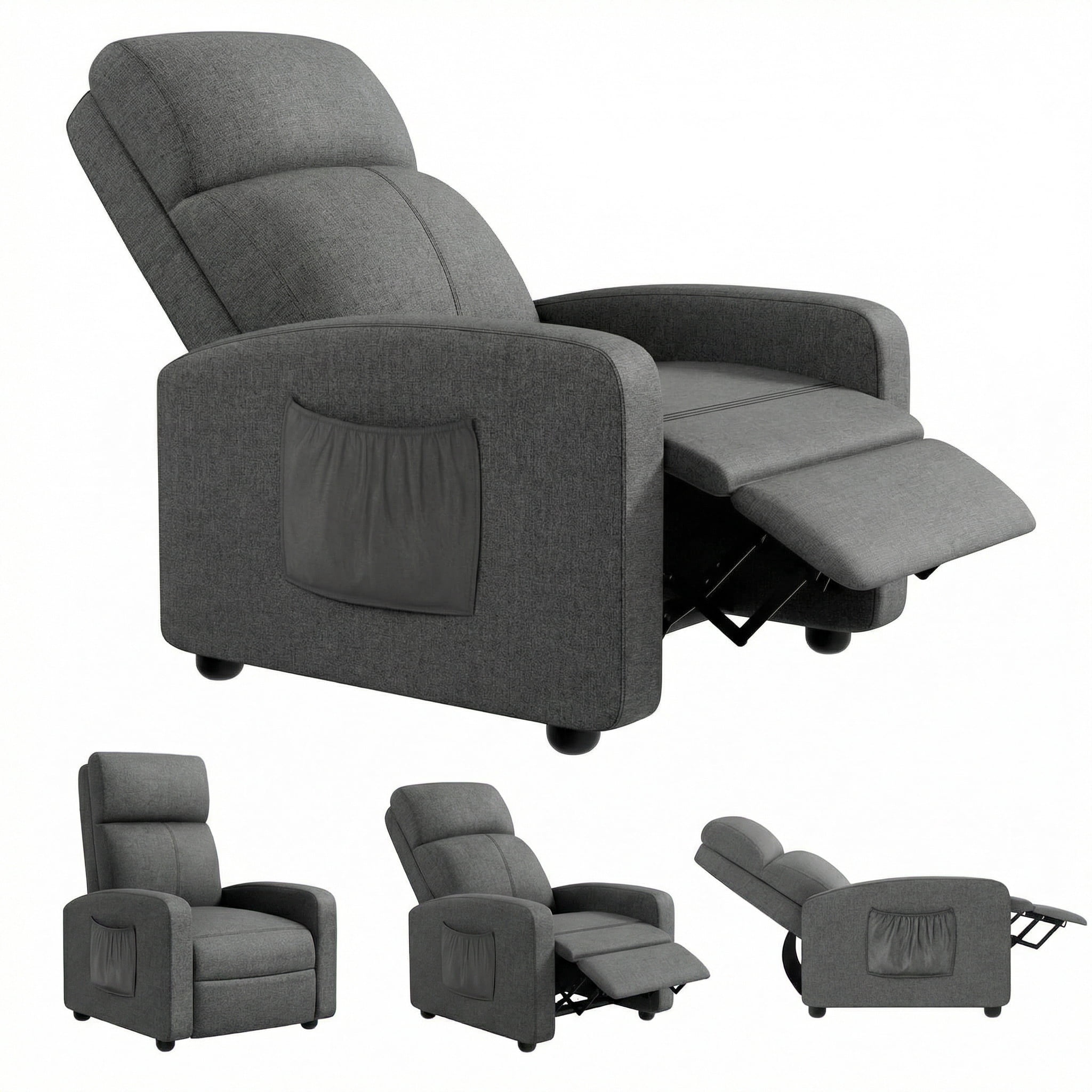 LAZY BUDDY Recliner Chair for Adults, 3 in 1 Adjustable Single Recliner Sofa with Thicker Seat Cushion and Side Pocket, Home Theater Seating with Backrest and Footrest, for Living Room
