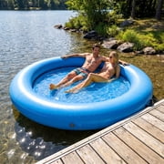 LAZY BUDDY Round Floating Ring Inflatable Water Hammock, 8ft Floating Dock River Floats Lake Raft for Adults Tanning Pool Lounger Float Island Platform Pad, 700lbs