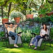 LAZY BUDDY Set of 2 Padded Zero Gravity Lounge Chair Folding Patio Recliner with Headrests & Tray