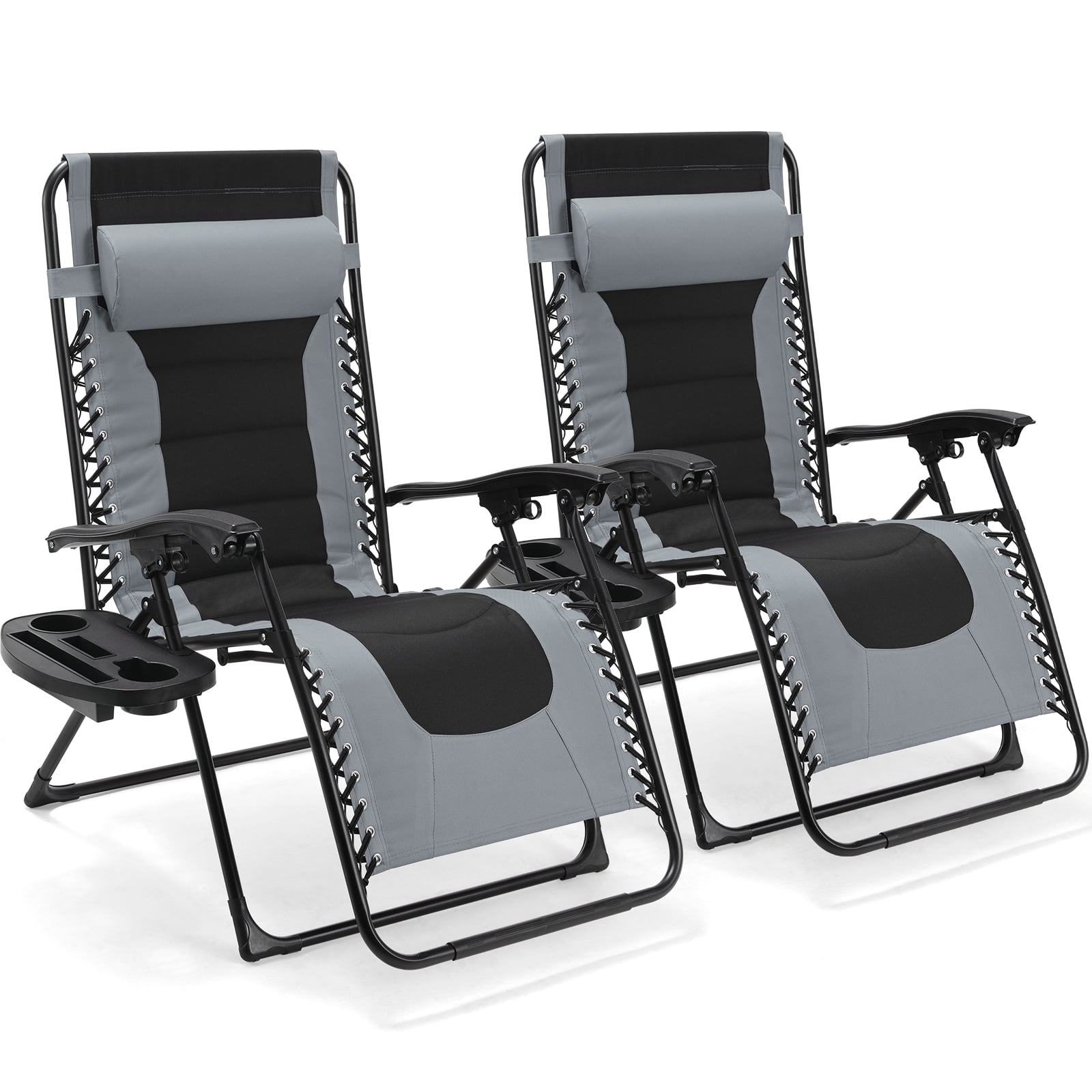 LAZY BUDDY Set of 2 Padded Zero Gravity Lounge Chair Folding Patio Recliner with Headrests