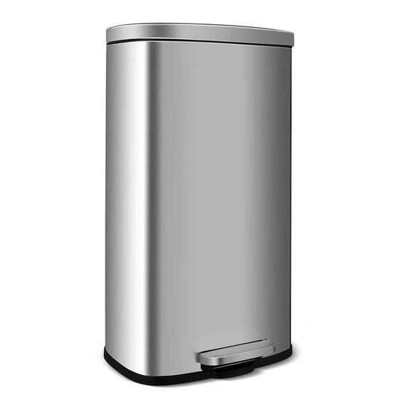 LAZY BUDDY Stainless Steel Step Trash Can, Kitchen Garbage Can with Soft-Close Lid, Rectangular