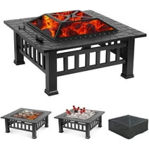LAZY BUDDY Steel Fire Pits for Outside, 32'' Square Wood Burning Fire Pit Table, Outdoor Patio BBQ Firepit Bonfire Party