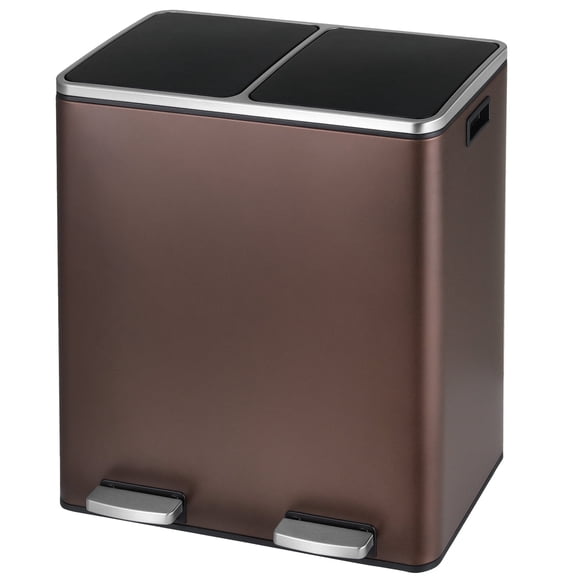 LAZY BUDDY Dual Compartment Recycling Trash Can with Soft-Close Lid and Removable Liner Buckets, 60 Liter / 16 Gallon, Rectangular