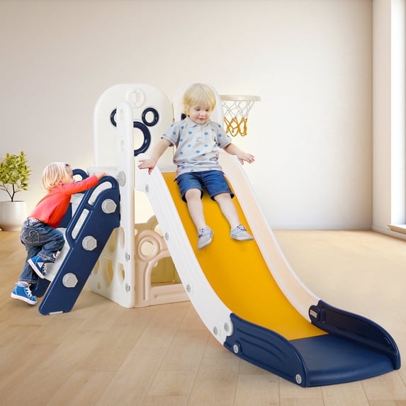 LAZY BUDDY Slide for Toddlers, Kids Slide & Climber Playset with Basketball Hoop, Non-Slip Steps, Indoor Outdoor Toys
