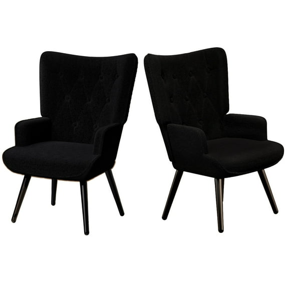 LAZY BUDDY Teddy Fabric Black Accent Chairs Set of 2, Wingback Chair Comfy Upholstered Armchair for Reading, Living Room