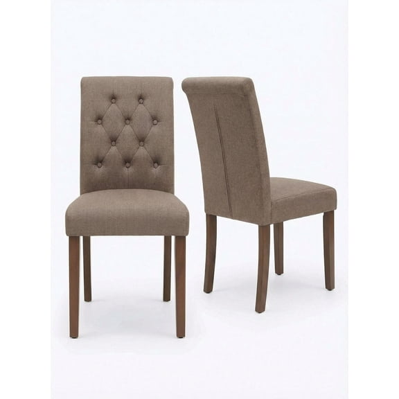 LAZY BUDDY Upholstered Dining Chairs Set of 2, Button-Tufted Parsons Dining Chair with Wood Legs, Modern Linen Fabric Side Chair for Dining Room/Kitchen/Restaurant