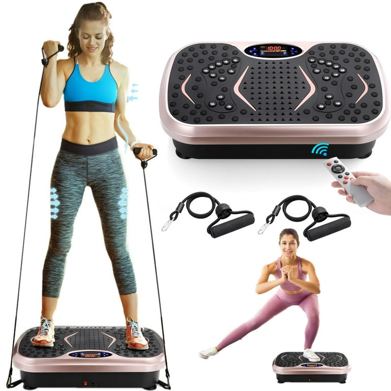 LAZY BUDDY Vibration Plate Exercise Machine Lymphatic Drainage Platform Whole Body Shaker w 2 Resistance Bands Home Workout Training Equipment for