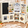 thumbnail image 1 of LAZY BUDDY Wooden Corner Play Kitchen, Toddler Kitchen Playset Interactive Pretend Toy with Lights & Sounds, for Children Age 3+, 1 of 10