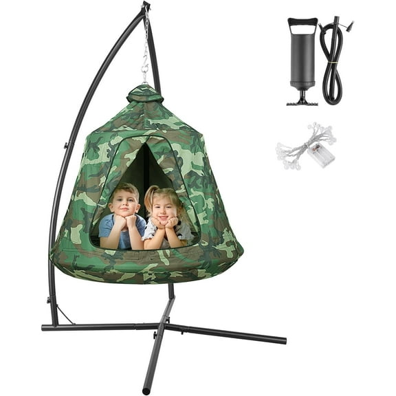 LAZY BUDDY X-Shaped Hammock Chair Stand with Swing Chair, Hanging Tree Tent Canopy w/ Steel Frame, In/Outdoor Egg Basket Patio Seat