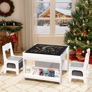 LAZY BUDDYKids Table and 2 Chairs Set, 3 in 1 Children Activity Table with Storage, Toddler Desk and Chair Set for Art, Crafts, Drawing, Reading