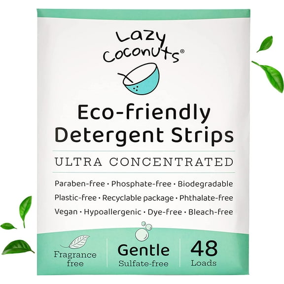LAZY COCONUTS Laundry Detergent Sheets - Sulfate-free, Gentle - For Sensitive Skin, Baby, Hand Wash - Eco Friendly, Natural, Hypoallergenic, Sulfate Free, Fragrance Free, Unscented Laundry Soap