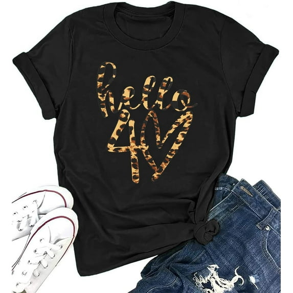 LAZYCHILD Hello Forty Shirt Women 40th Birthday Gift 40 Years Old Birthday Party T-Shirt Cute Heart Graphic Tee