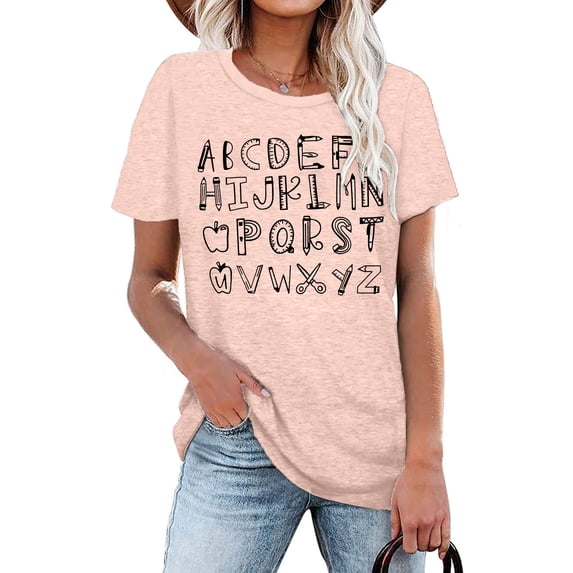 LAZYCHILD Teacher Shirt Women Teaching Tshirt Alphabet Graphic Tee Tops Kindergarten Teachers Gift T-Shirt