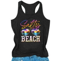 LAZYCHILD Womens Beach Tank Top Summer Vacation Shirt Funny Glasses Vest Salty Beach Sleeveless