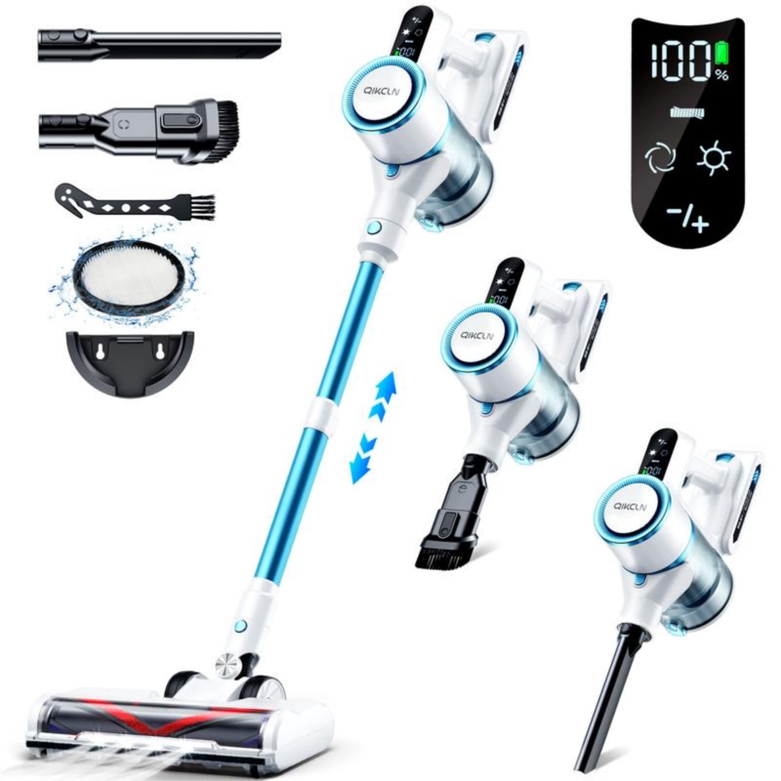 LAZYSWAN Qikcln Portable Cordless Stick Vacuum Cleaner Lightweight for Carpet Floor Pet Hair