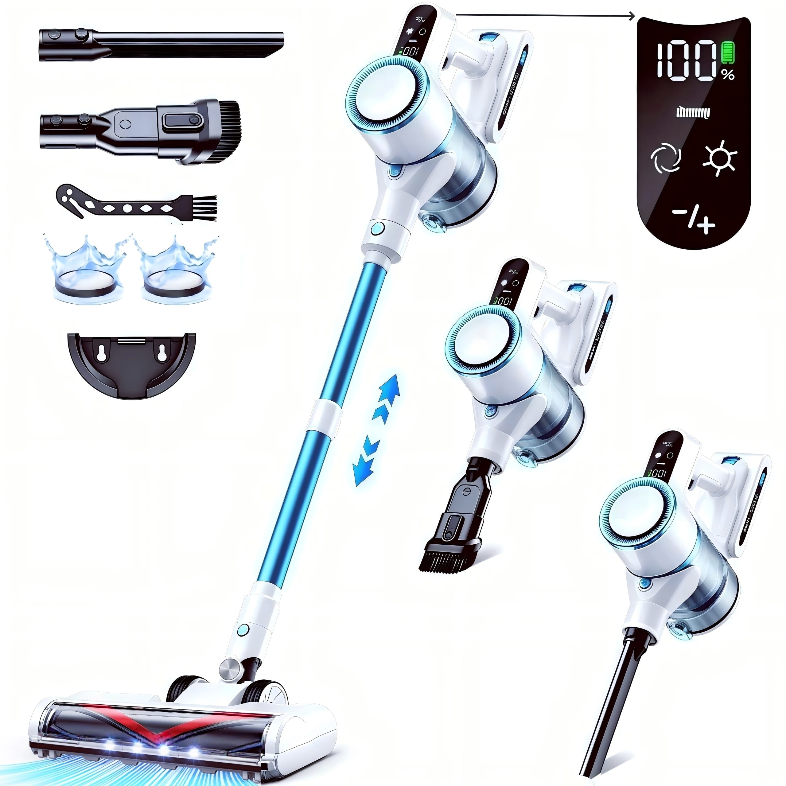 Lazyswan Cordless Vacuum, 250W 28KPa Stick Vacuums for Pet Hair/Carpet, 45 Min Runtime, LED Touch Screen, 1.2L Dust Cup, Lightweight