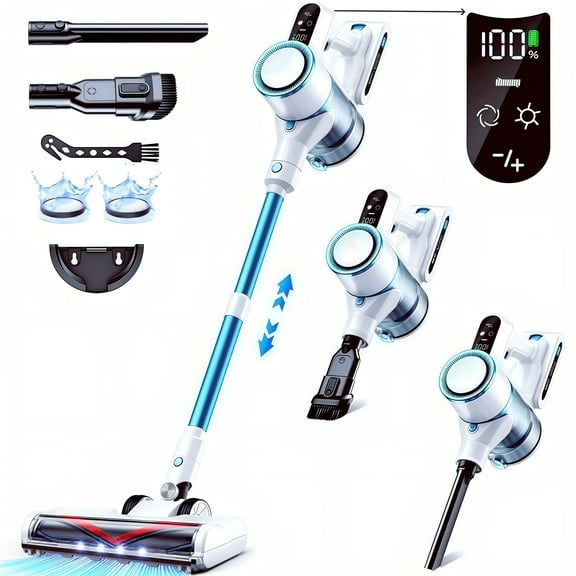 Lazyswan Cordless Vacuum, 250W 28KPa Stick Vacuums for Pet Hair/Carpet, 45 Min Runtime, LED Touch Screen, 1.2L Dust Cup, Lightweight