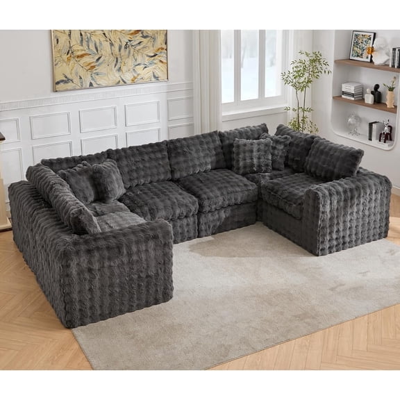 LAZZO 135" U-Shaped Cloud Sectional Sofa with Chaise, Boneless Memory Foam, Deep Fluffy Seats & Upgraded Fabric, Gray