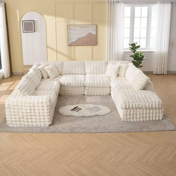 LAZZO 135" U-Shaped Cloud Sectional Sofa with Chaise - Plush Memory Foam, Deep Seating, 8U (Beige)