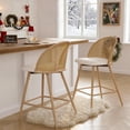 thumbnail image 1 of LAZZO 26” Swivel Bar Stools Set of 2, Boho Rattan Counter Height Bar Chairs for Kitchen Island, White, 1 of 9