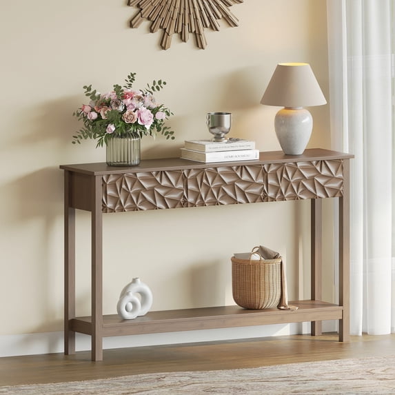 LAZZO 3-Drawer Console Table with Storage for Entryway, Living Room & Bedroom,Brown