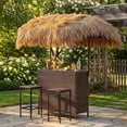 thumbnail image 1 of LAZZO 3 Pieces Outdoor Bar Set, Patio Wicker Tiki Bar Set with Height Stools and Islander Tiki Bar for Garden, Dark Brown, 1 of 9